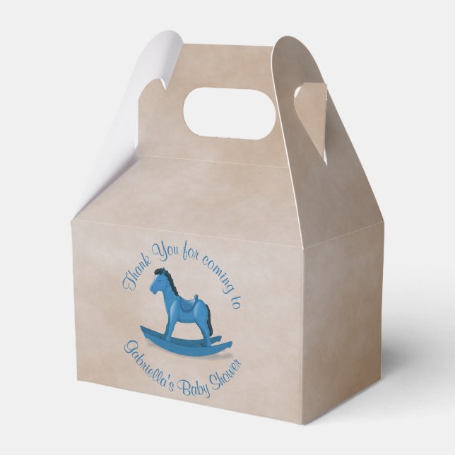 Blue Rocking Horse Baby Boy Custom Favor Boxes (Front Side)