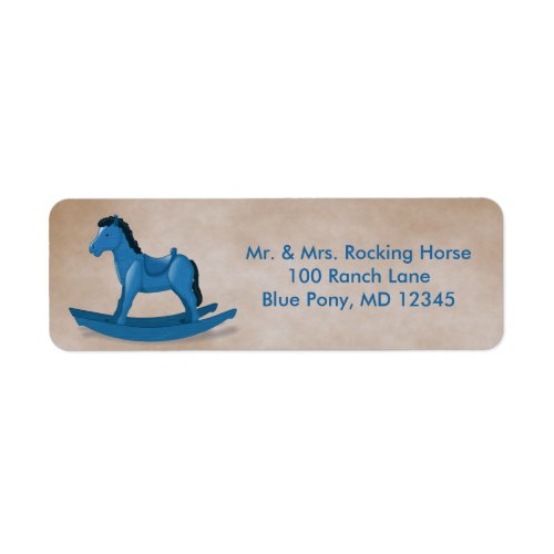 Blue Rocking Horse Baby Boy Custom Label