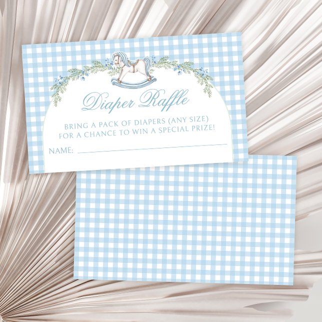 Blue rocking horse baby boy shower diaper raffle enclosure card (Creator Uploaded)