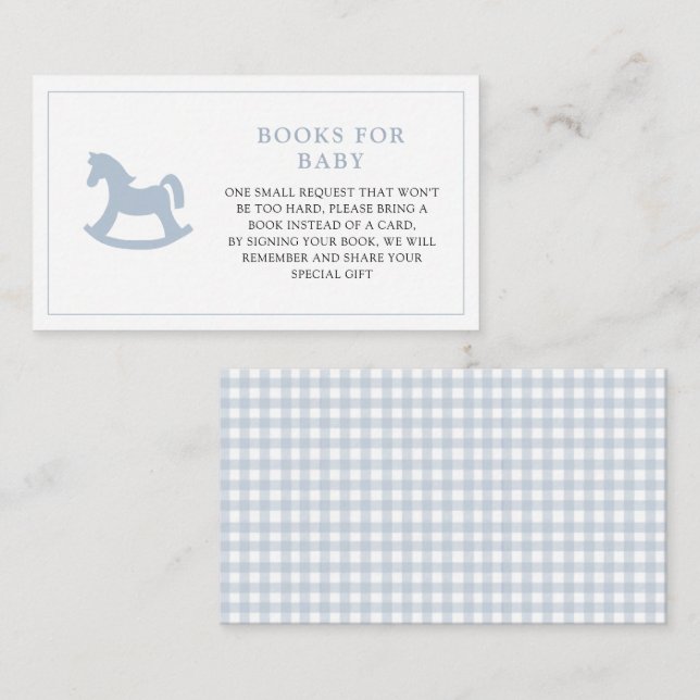 Blue Rocking horse Baby Shower Books for baby  Enclosure Card (Front/Back)