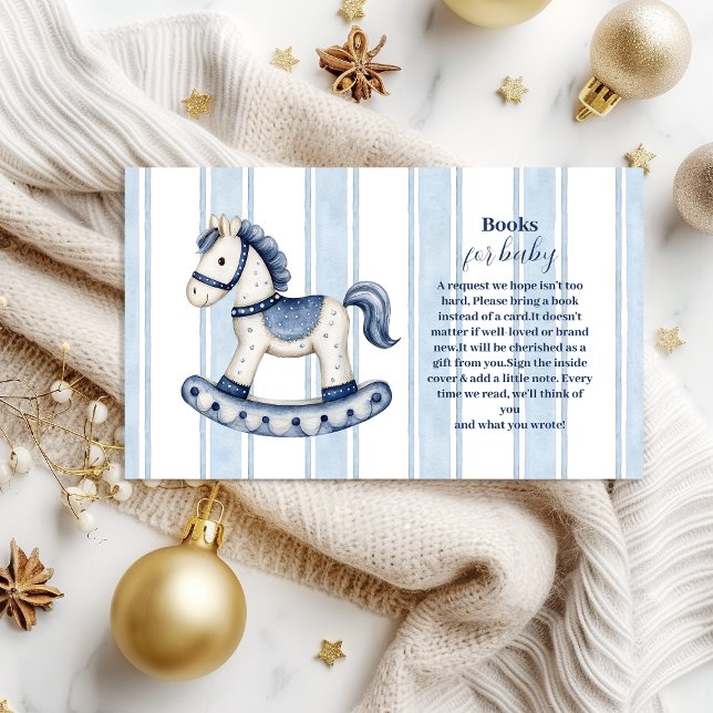 Blue Rocking Horse Baby Shower Books for Baby Enclosure Card (Creator Uploaded)
