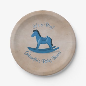 Blue Rocking Horse Baby Shower Paper Plates by ArtByApril at Zazzle
