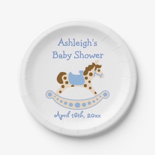 Blue Rocking Horse Baby Shower Paper Plates