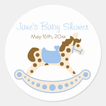 Blue Rocking Horse Baby Shower Stickers by LaBebbaDesigns at Zazzle