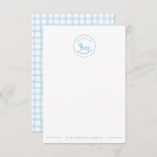 Blue Rocking Horse Baby Shower Thank You Card