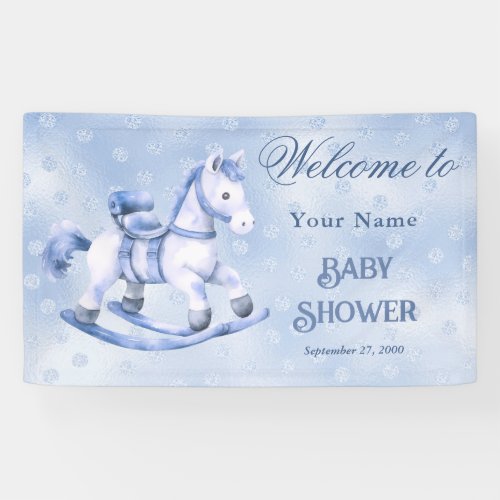 Blue Rocking Horse Baby Shower Welcome Banner