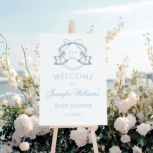 Blue Rocking Horse Baby Shower Welcome Sign Board