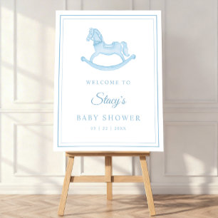 Blue Rocking Horse Baby Shower Welcome Sign Boy