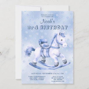 Blue Rocking Horse Birthday Invitation