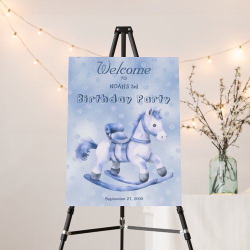 Blue Rocking Horse Birthday Welcome Foam Board