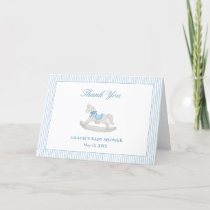 Blue Rocking Horse Boy Baby Shower Thank You Favor Card