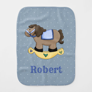 Blue Rocking Horse Burp Towel - Polka Dots Baby Burp Cloth