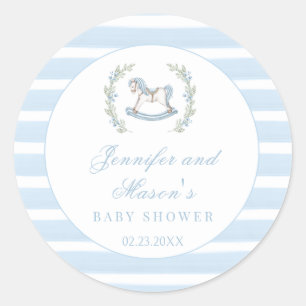 Blue rocking horse classic boho baby boy shower classic round sticker