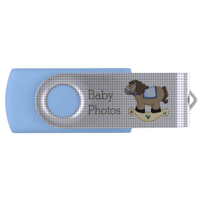 Blue Rocking Horse Custom Swivel USB Drive (Front)