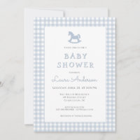 Blue Rocking Horse Gingham Border Boy Baby shower 
