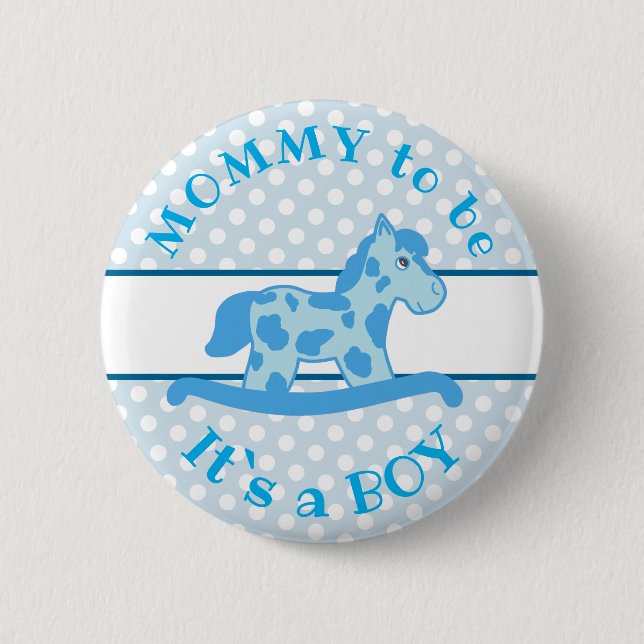 Blue Rocking Horse It`s a Boy Baby Shower Button (Front)