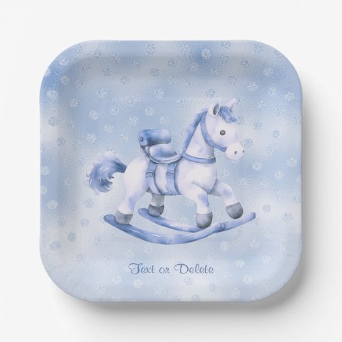 Blue Rocking Horse Paper Plate
