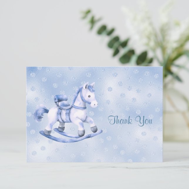 Blue Rocking Horse Thank You Card (Standing Front)