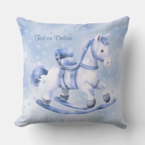 Blue Rocking Horse Throw Pillow