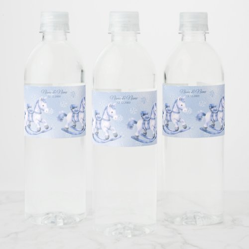 Blue Rocking Horse Water Bottle Label