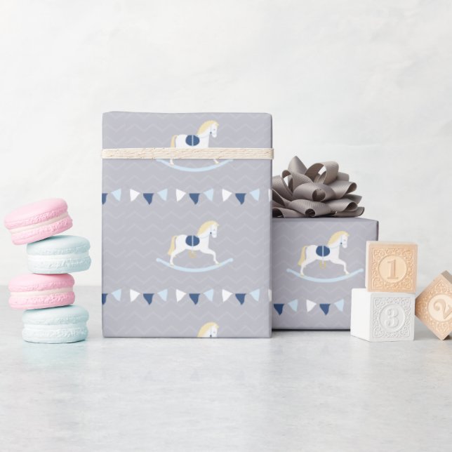 Blue Rocking Horse Wrapping Paper (Baby Shower)