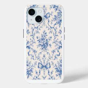 Blue Rococo Rose Ribbon Toile Phone Case