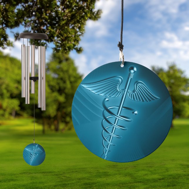 Blue Rod of Asclepius Wind Chime (Outdoor)