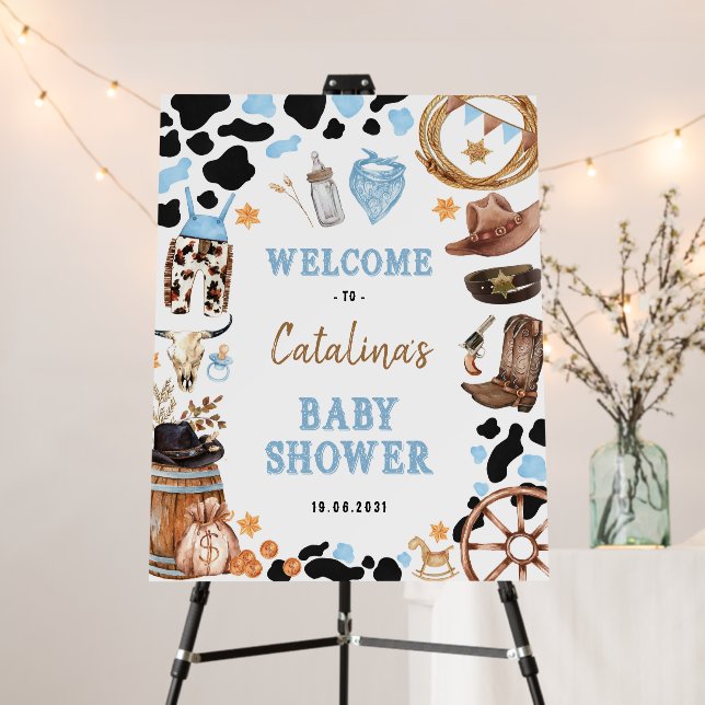 Blue Rodeo Western Cowboy Baby Shower Welcome Foam Board (In Situ (Stand))