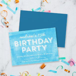 Blue Rolled Ink Any Age Birthday Invitation