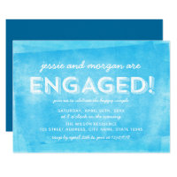 Blue Rolled Ink Engaged! Engagement Party Card