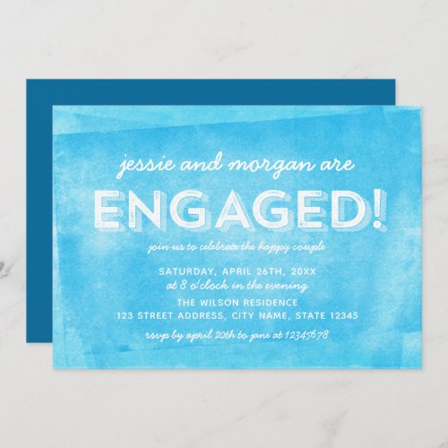 Blue Rolled Ink Engaged Engagement Party Invitation