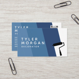 Blue Roller Stripe QR Code Decorator Business Card