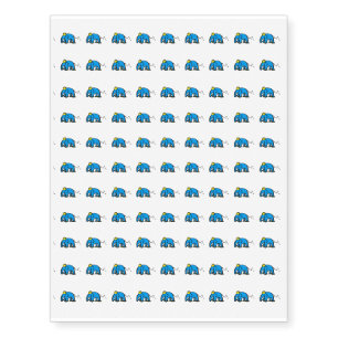 Blue Rollerblading Elephant w/ Yellow Helmet Temporary Tattoos