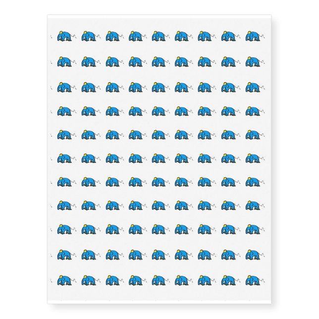 Blue Rollerblading Elephant w/ Yellow Helmet Temporary Tattoos (Front)