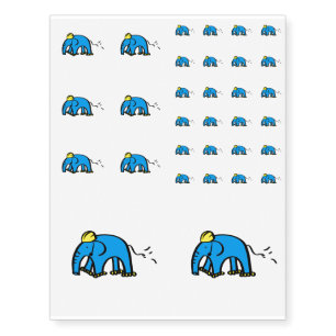 Blue Rollerblading Elephant w/ Yellow Helmet Temporary Tattoos