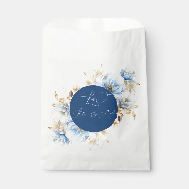 Blue Romance Floral Wedding Favor Bag (Front)
