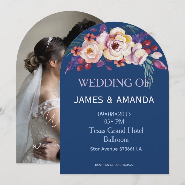 Blue Romantic Classic Personalized  Invitation (Front/Back)