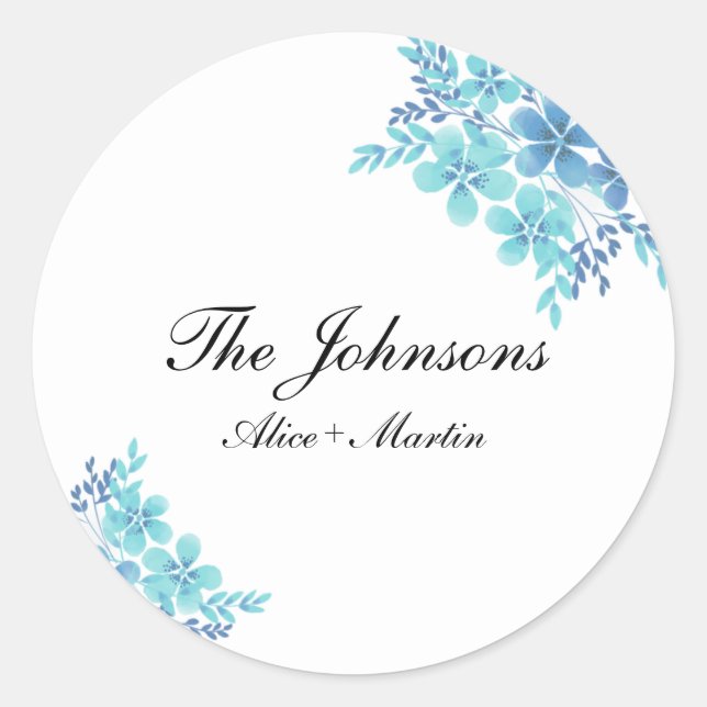 Blue romantic floral last name sticker (Front)