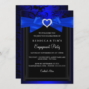 Blue Romantic Heart Engagement Party Invitation