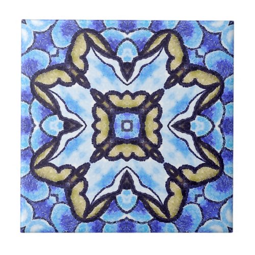 Blue Romantic Moroccan Abstract Floral Pattern Tile
