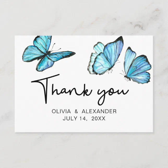 Blue romantic watercolor butterflies Thank You Enc Enclosure Card | Zazzle