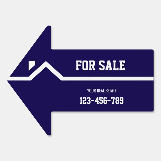 Blue Roof Real Estate Arrow Yard Sign (Front)