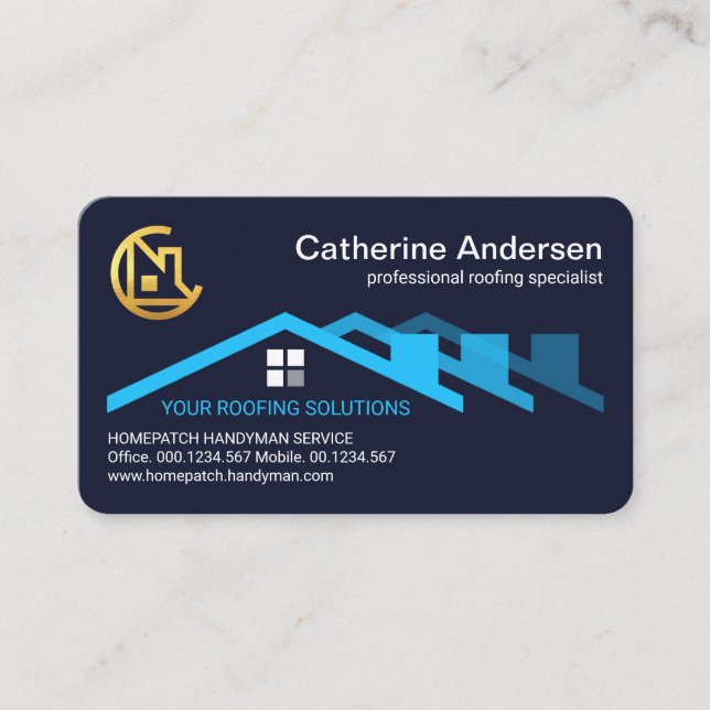 Blue Roof Roofing Building Business Card (Front)