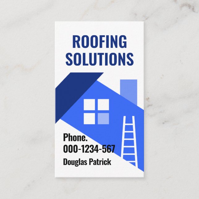 Blue Rooftop Building Roofing Business Card (Front)