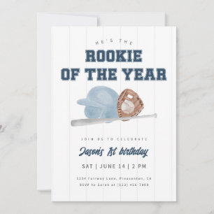 Blue Rookie of the Year Baseball First Birthday Invitation