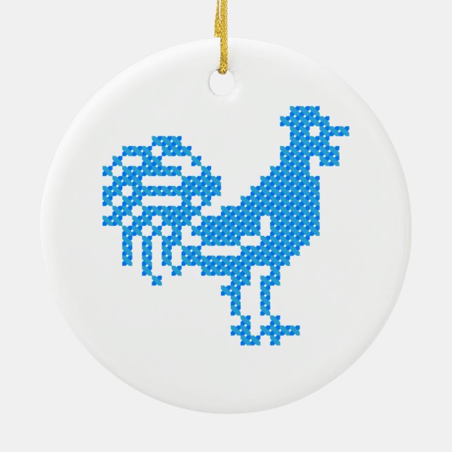 Blue Rooster Ceramic Ornament (Back)