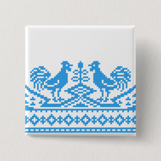 Blue Rooster cross-stitch Button (Front)