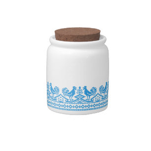 Blue Rooster cross-stitch Candy Jar