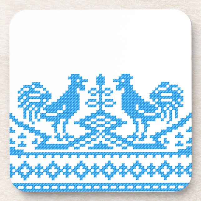 Blue Rooster cross-stitch Coaster (Front)