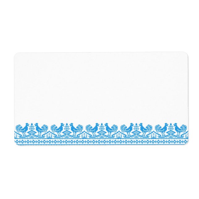 Blue Rooster cross-stitch Label (Front)